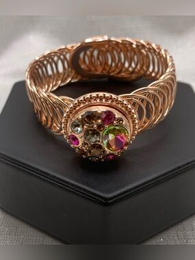 IRIDESCENT - Easy On/Off Bracelet! Rose Gold Snap Button Bracelet with Charm